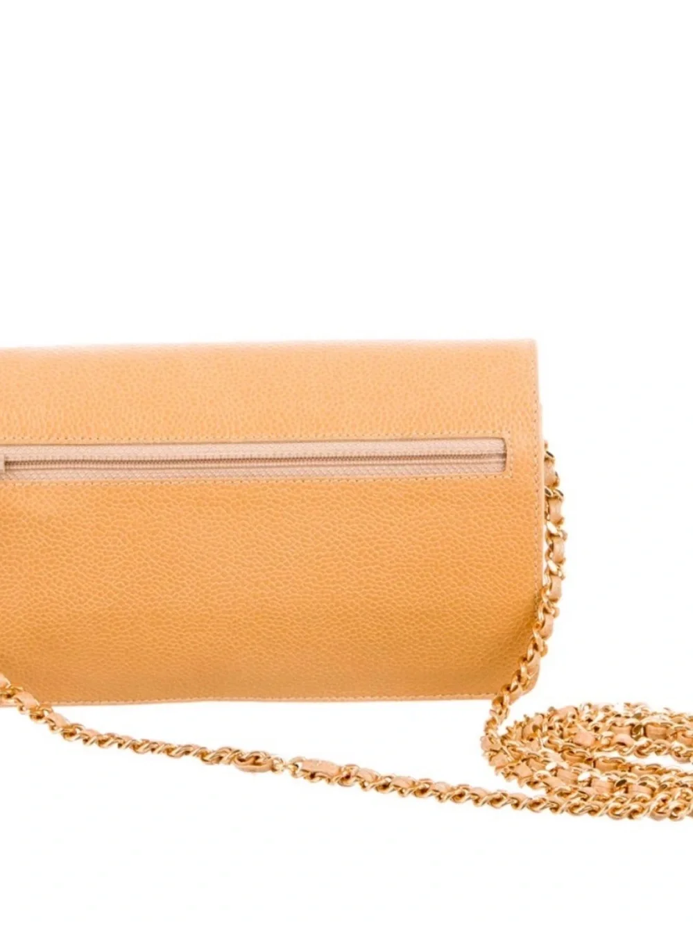 CHANEL Tan Caviar Leather Crossbody Wallet with Interlocking CC